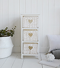 White Cottage narrow bedroom furniture. Slim 25cm wide with 4 drawers