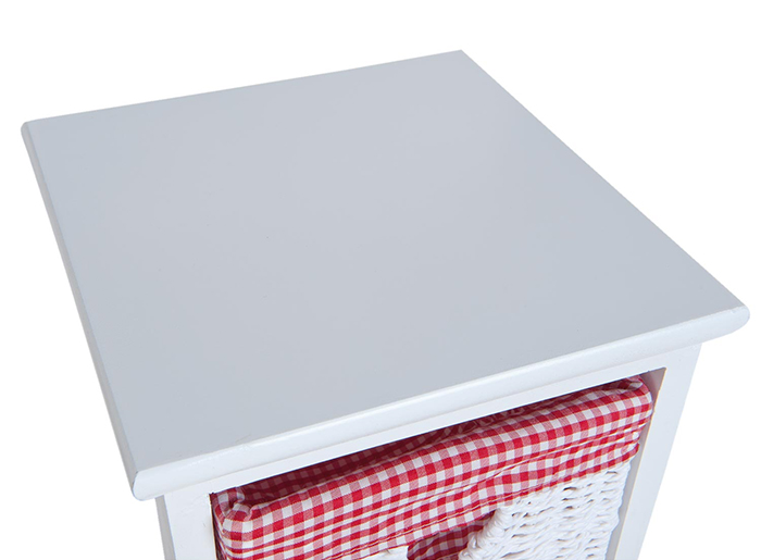 White Narrow sotage furniture with 4 drawers, 25cm wide unit from The White Cottage Range of slim white bedroom furniture with red and white gingham