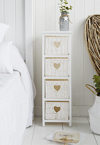 White Cottage Slim white bedside table with 3 drawers 25cm wide