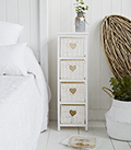 White Cottage narrow bedroom furniture. Slim 25cm wide with 4 drawers