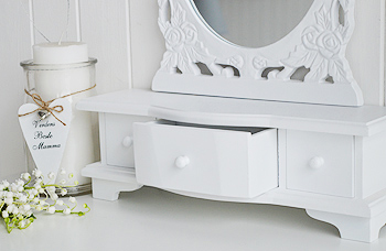 White Dressing table mirror with trinket drawers for white bedrooms