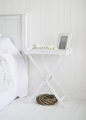 White Butler tray bedside table