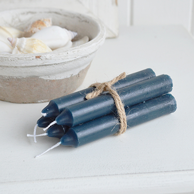     Tied with rustic twine, this bundle of blue candles beautifully complements neutral interiors and coastal home accessories.