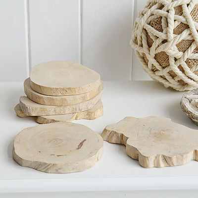 Set of driftwood coasters from The White Lighthouse coastal, New England and country , farmhouse furniture and home decor accessories UK