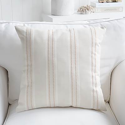 The Cotsmere neutral Stripe Cushion adds subtle contrast to neutral interiors with its timeless stripe design. Perfect for New England style homes, this cushion brings a tailored yet relaxed finish.