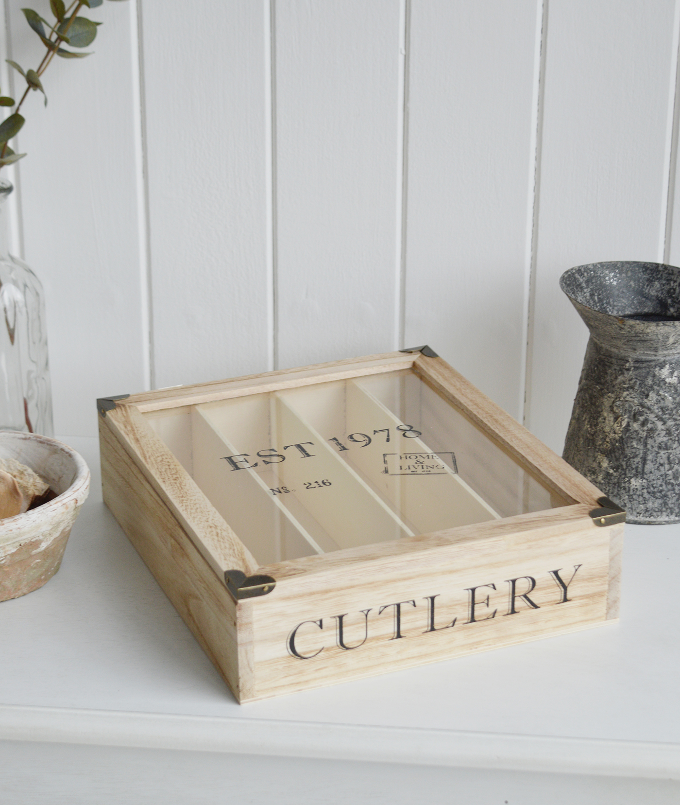 Windsor Set of 2 grey baskets with lids from The White Lighthouse
