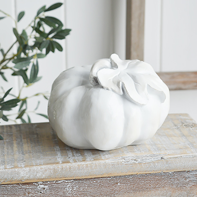 Decorative White Pumpkin - Console table and shelf styling and decor for New England and Hamptons Interiors, New England style furniture and accessories for country, coastal, city and modern farmhouse homes.