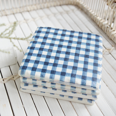 Blue and white Gingham coasters - New England modern farmhouse, country and coastal furniture, home decor and interiors