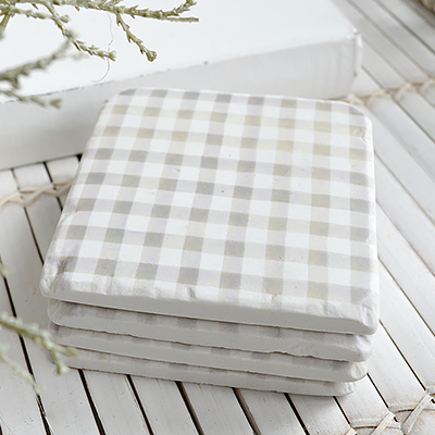 Natural Gingham coasters - New England modern farmhouse, country and coastal furniture, home decor and interiors