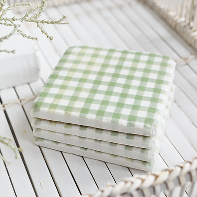 Sage Green and white Gingham coasters - New England modern farmhouse, country and coastal furniture, home decor and interiors