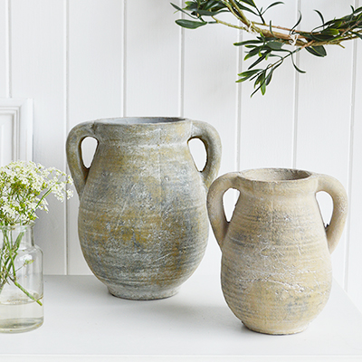 Grey Stone Vases Jars from The White Lighthouse coastal, New England and country , farmhouse furniture and home decor accessories UK