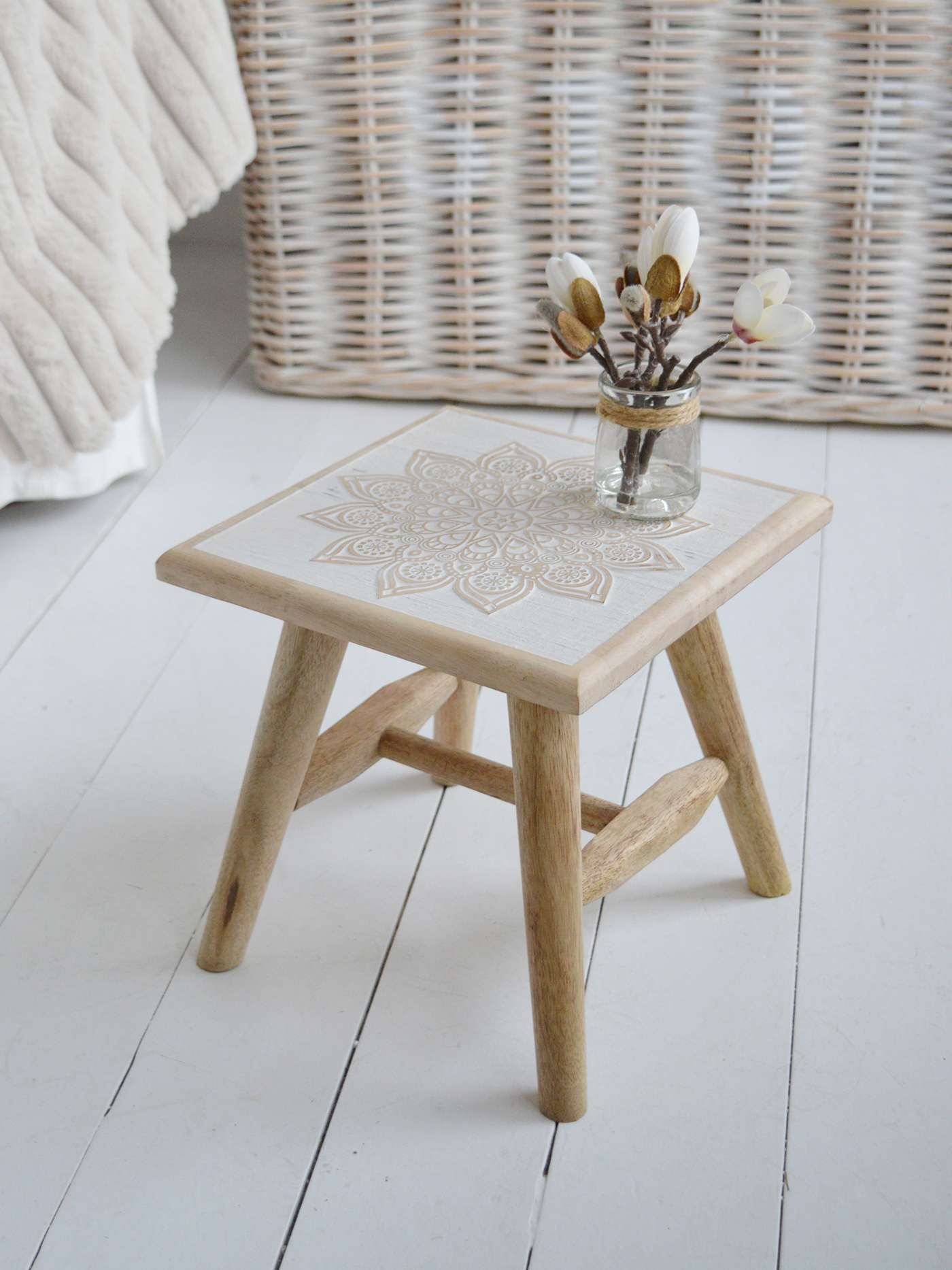 Palmer wooden milking stool - New England coastal and country interiors