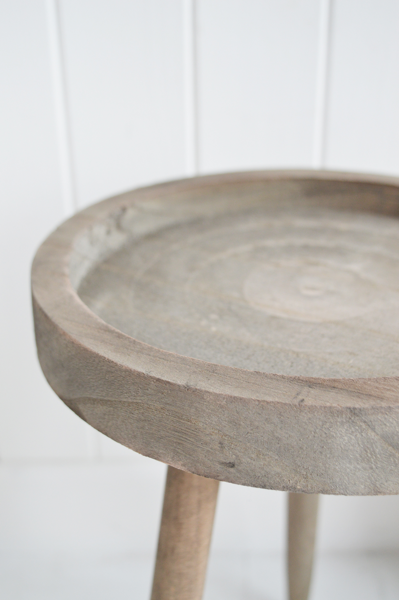 Pawtucket Grey Round Wooden Stool Side Table - Coastal, Country Furniture