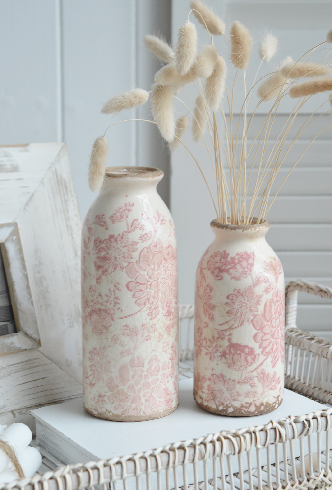 Tolland vintage pink ceramics for New England, farmhouse,  Country and coastal homes and interior decor to complement New England furniture