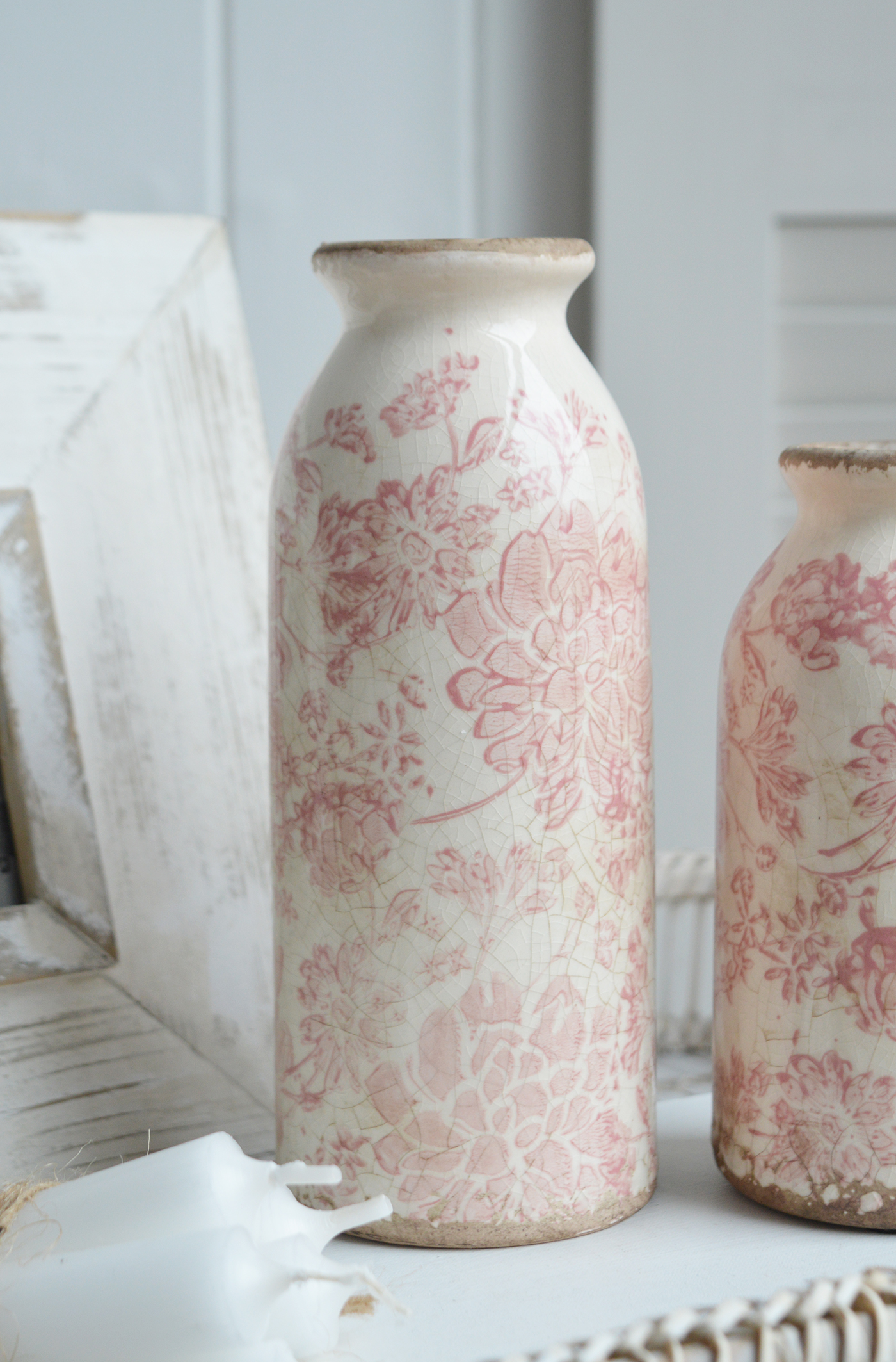 Tolland vintage pink ceramics for New England, farmhouse,  Country and coastal homes and interior decor to complement New England furniture
