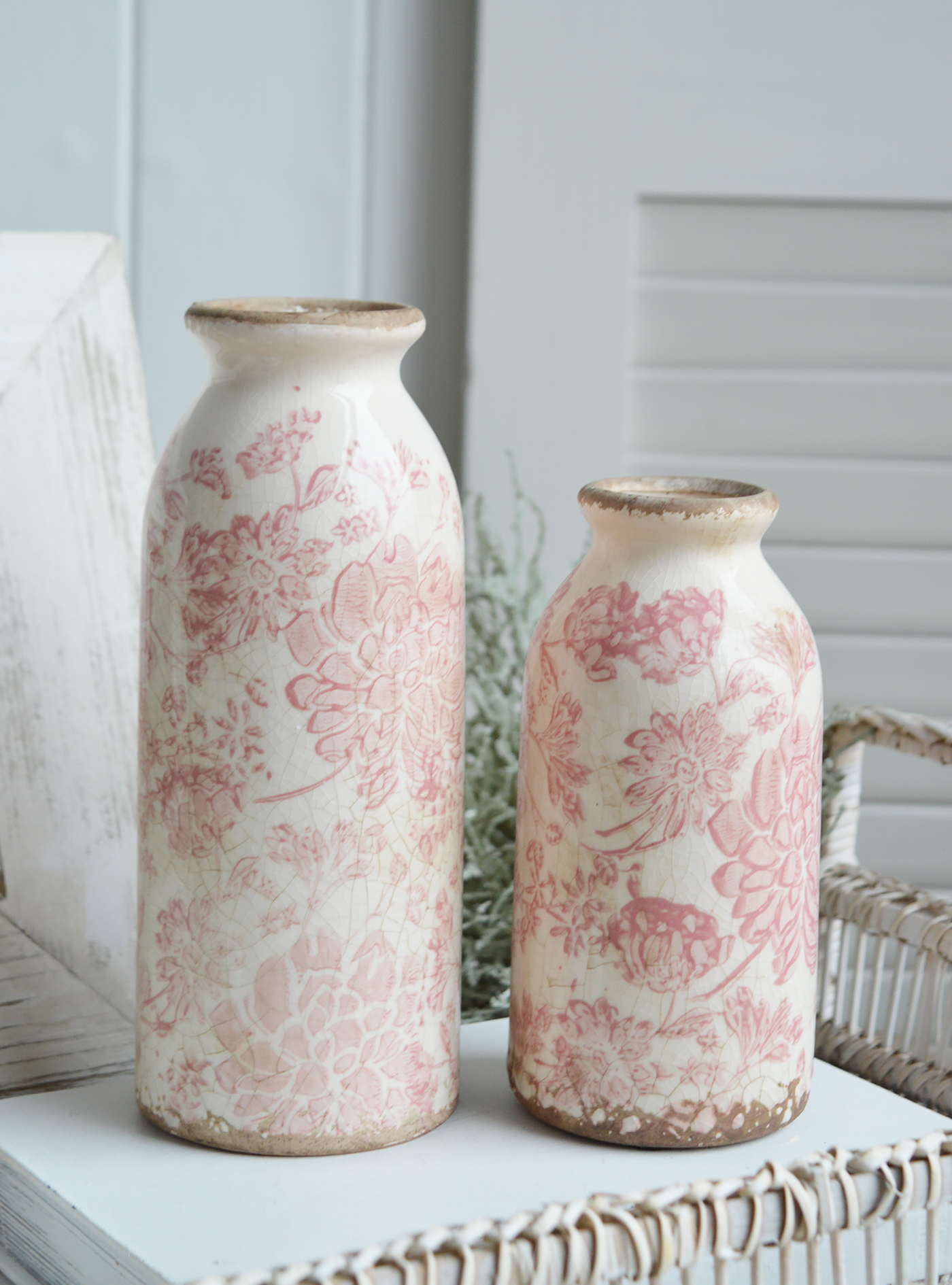 Tolland vintage pink ceramics for New England, farmhouse,  Country and coastal homes and interior decor to complement New England furniture