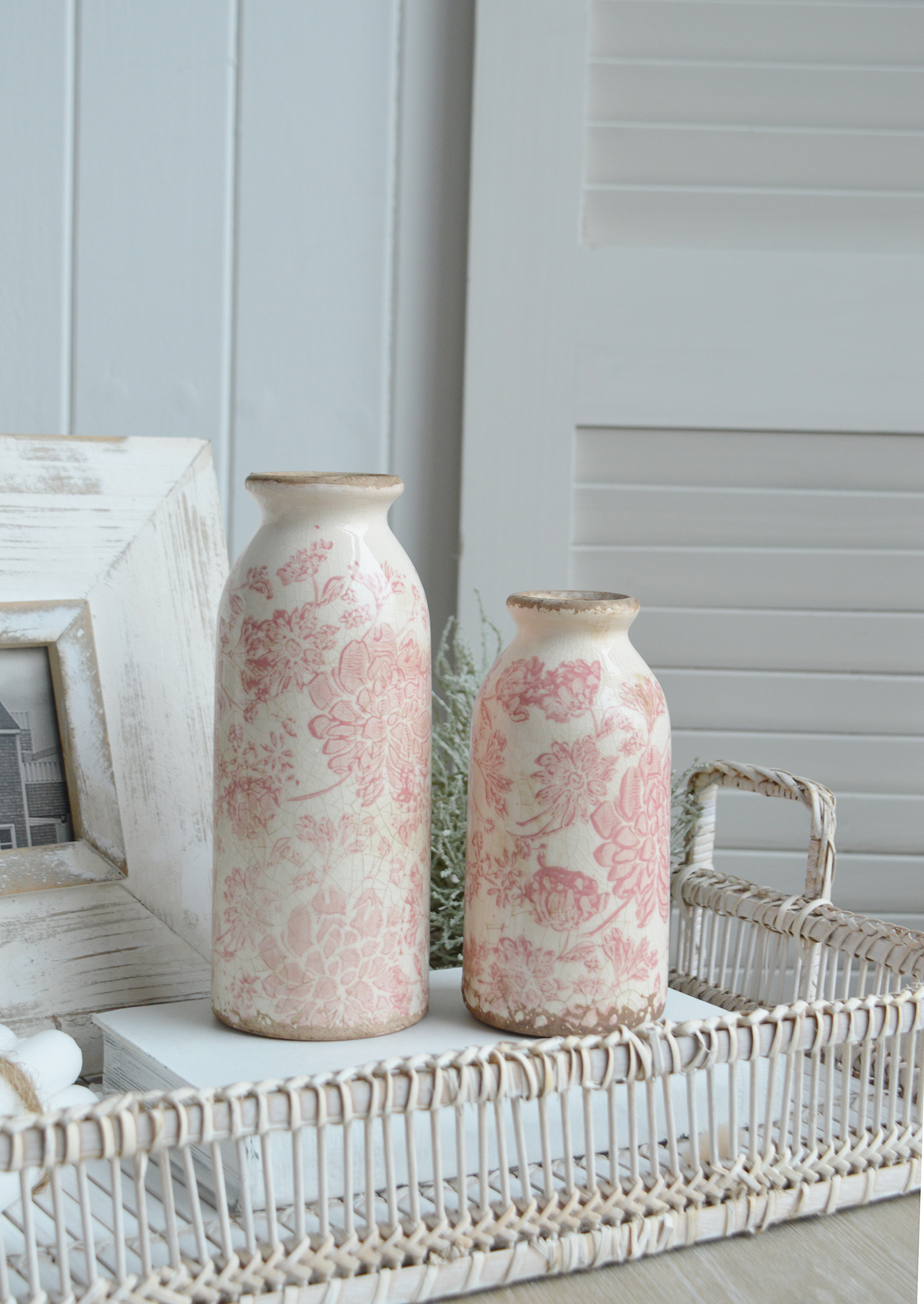 Tolland vintage pink ceramics for New England, farmhouse,  Country and coastal homes and interior decor to complement New England furniture