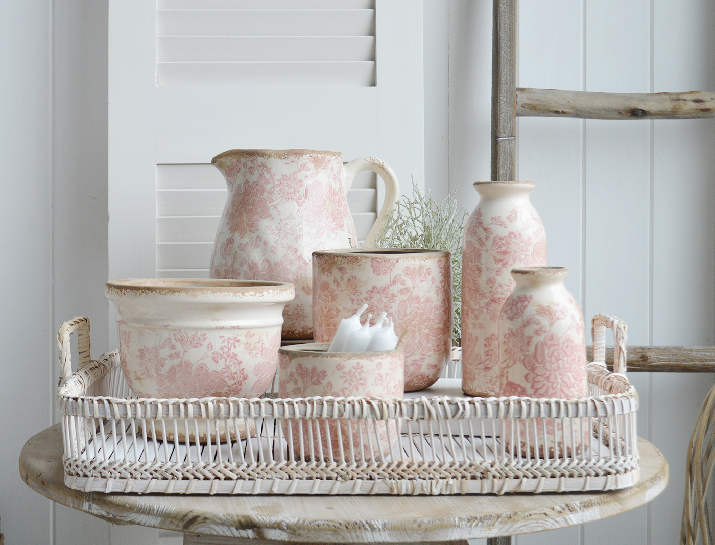 Tolland vintage pink ceramics for New England, farmhouse,  Country and coastal homes and interior decor to complement New England furniture