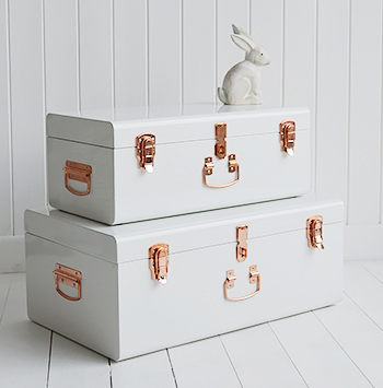 Nantucket white trunks from The White Lighthouse Hall  Furniture