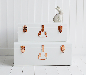 Nantucket white trunks from The White Lighthouse Furniture