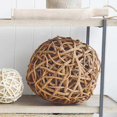 White Furniture and accessories for the home. Large Twine Ball  - Coffee Table, Shelf and Console styling for New England, Country Farmhouse and coastal home interior decor