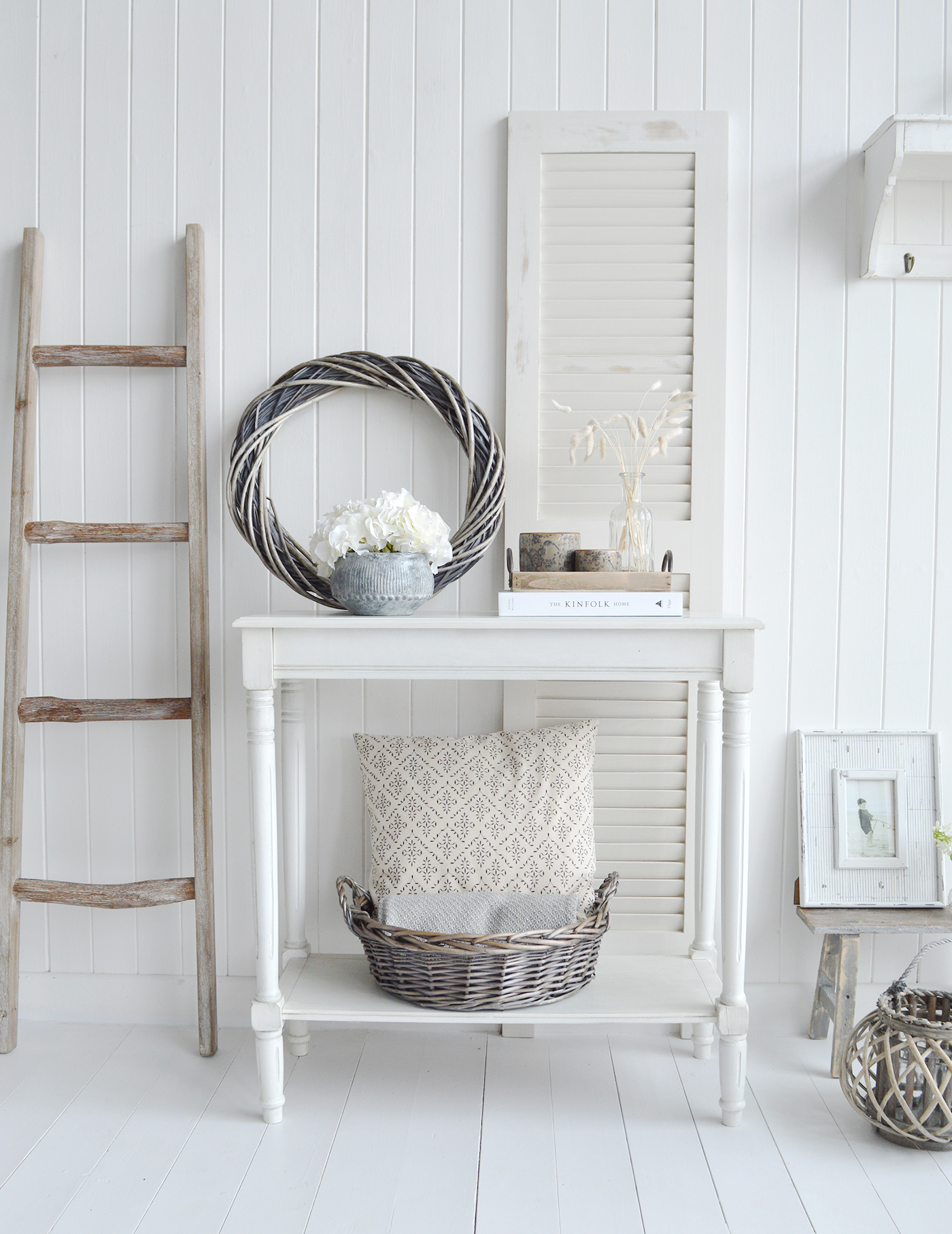 Harrow  large display tray basket from The White Lighthouse Furniture. New England, country, coastal, farmhouse city and whie home interiors. Hallway, Bedroom , Bathroom and living room