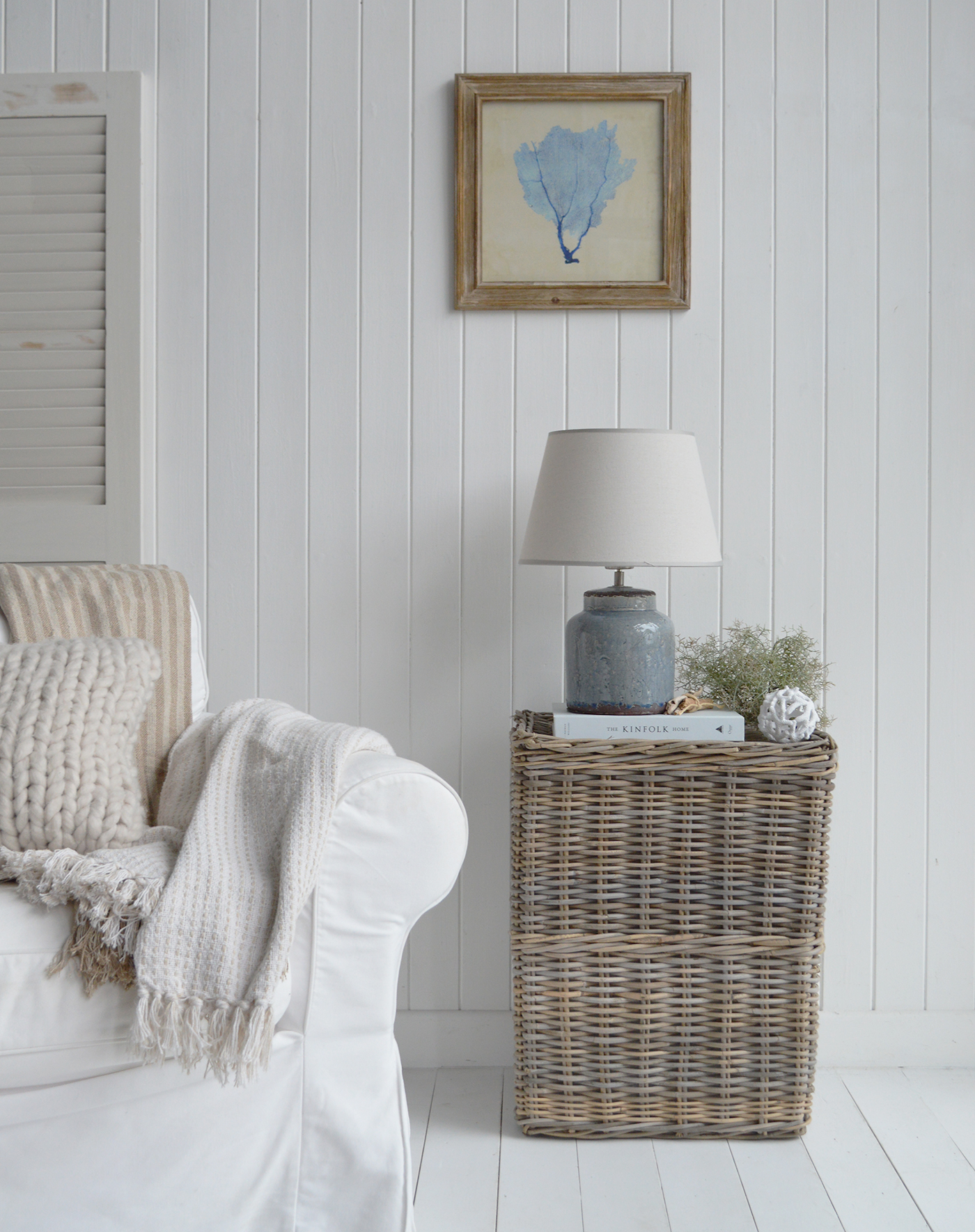 Handwoven from natural wicker, these baskets add texture and warmth to coastal interiors and modern farmhouse décor.
