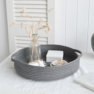 Rhode Island basket tray from The White Lighthouse Furniture and Home Interiors for New England, country, coastal farmhouse and city homes for hallway, living room, bedroom and bathroom