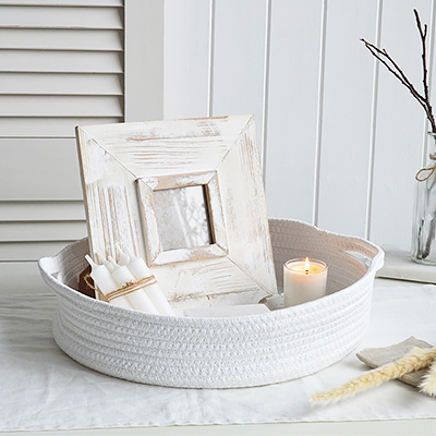 Rhode Island basket tray from The White Lighthouse Furniture and Home Interiors for New England, country, coastal farmhouse and city homes for hallway, living room, bedroom and bathroom