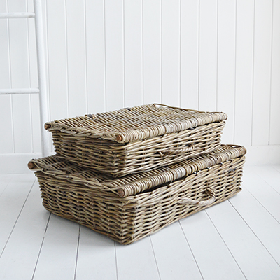 Casco Bay grey willow rattan Basket for  Under Bed Storage - New England Coastal Furniture and Accessories from The White Lighthouse