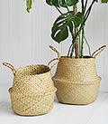 Hove set of natural bellybaskets. Set of basket storage with handles