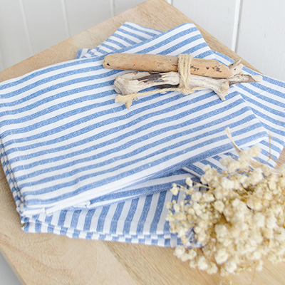 If you love blue and white, this is your stripe.
Blue Harbour napkins and tea towels — classic, crisp and endlessly versatile.