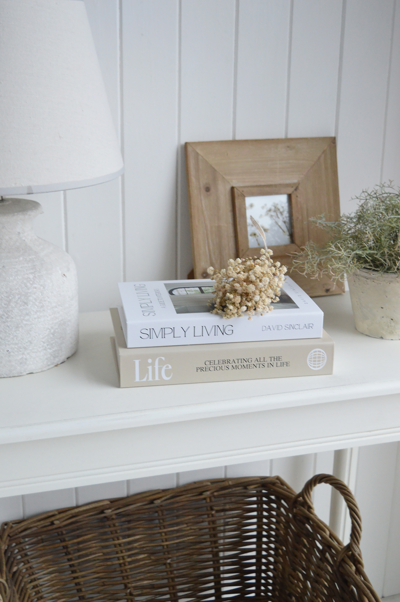 	Decorative styling books are a simple way to soften coastal interiors, adding layered texture and height to coffee tables, console tables and open shelving.