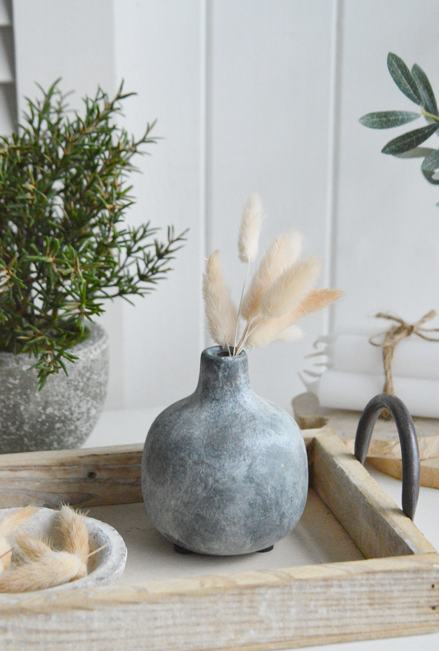 Bradley Pots for New England, city Country and coastal home interior decor. Shelf, console and coffee table styling