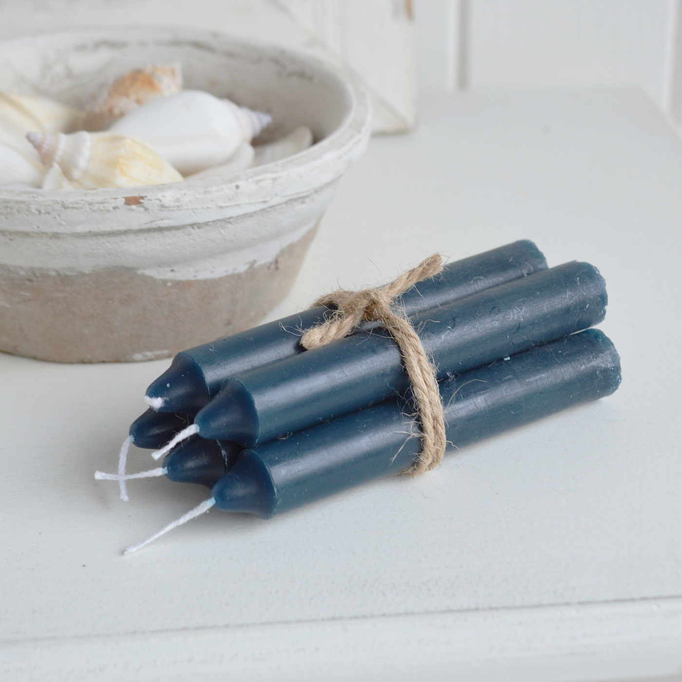     Add these midnight blue taper candles to dining tables, mantels or consoles for a sophisticated Hamptons-inspired look.