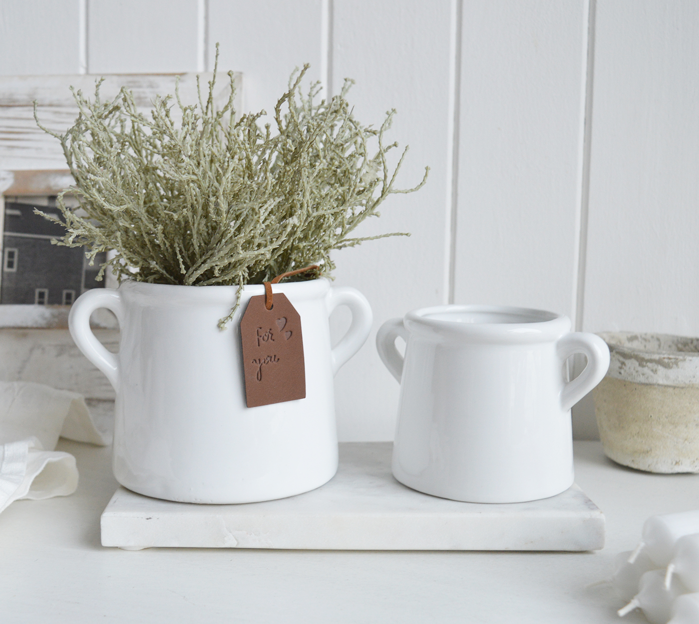 Castine White Ceramic Pots - White Interiors and Home Decor for coastal homes