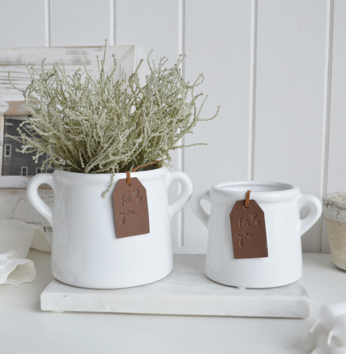 Castine White Ceramic Pots - White Interiors and Home Decor