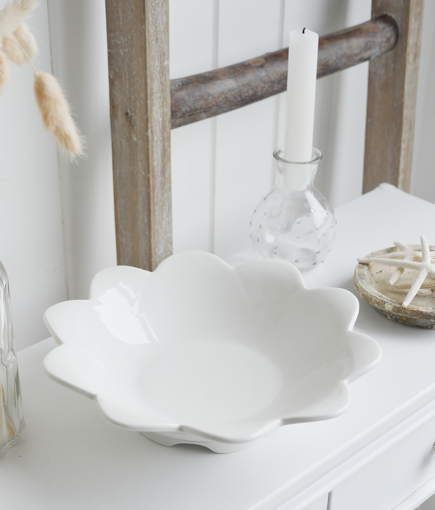 White Ceramic Pieces for New England White Interiors for coastal, country and modern farmhouse home interiors from The White Lighthouse - White Ceramic Flower Bowl