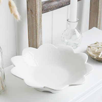 White Ceramic Pieces for New England White Interiors for coastal, country and modern farmhouse home interiors from The White Lighthouse - White Flower Bowl