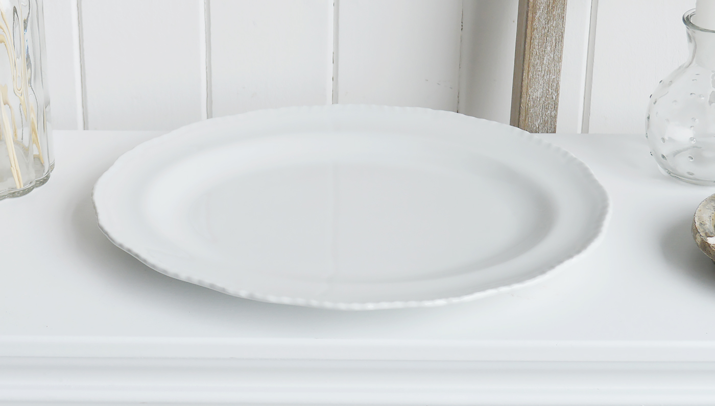 White Ceramic Pieces for New England White Interiors for coastal, country and modern farmhouse home interiors from The White Lighthouse - White Ceramic Platter Plate