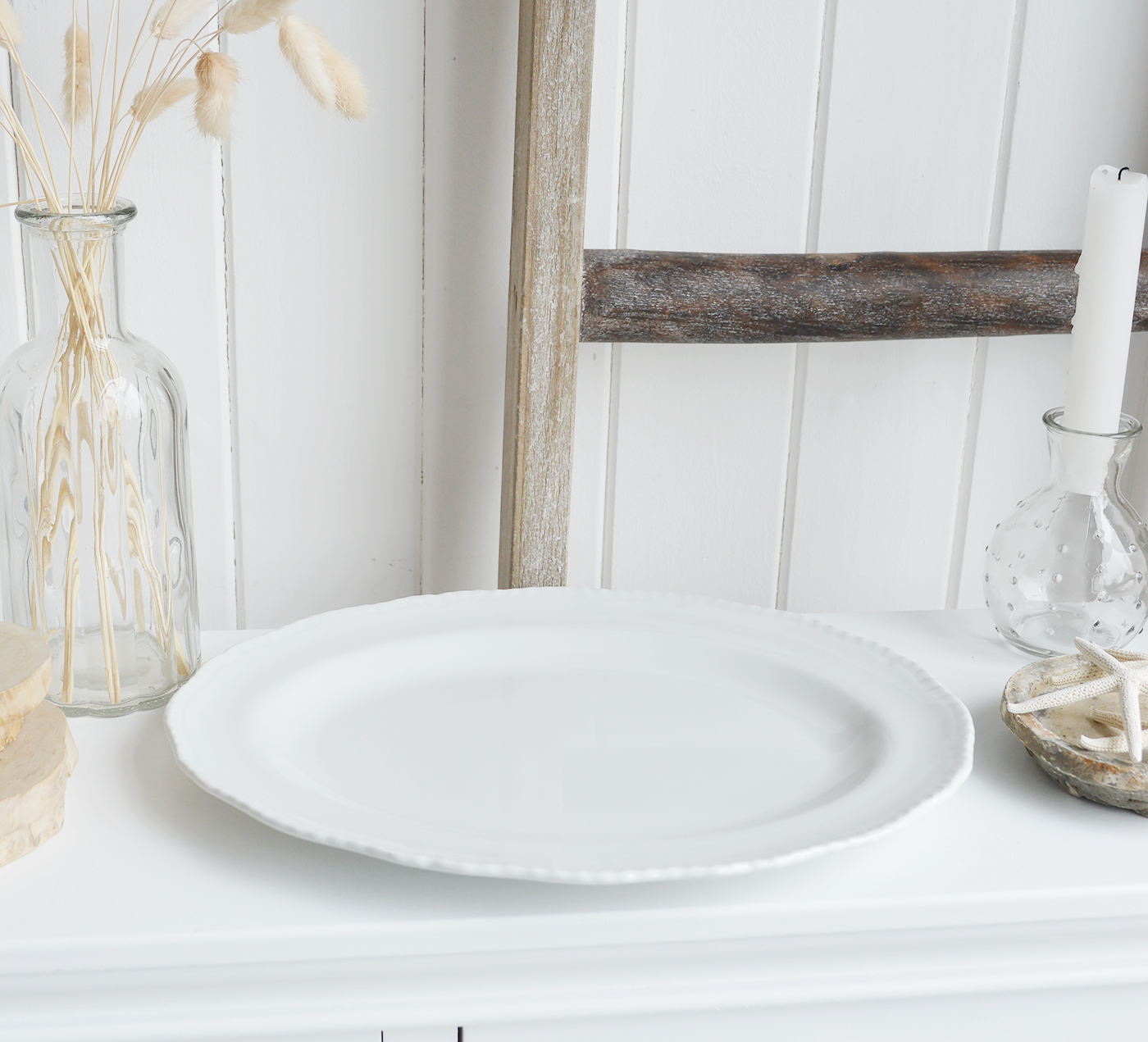 White Ceramic Pieces for New England White Interiors for coastal, country and modern farmhouse home interiors from The White Lighthouse - White Ceramic Platter Plate