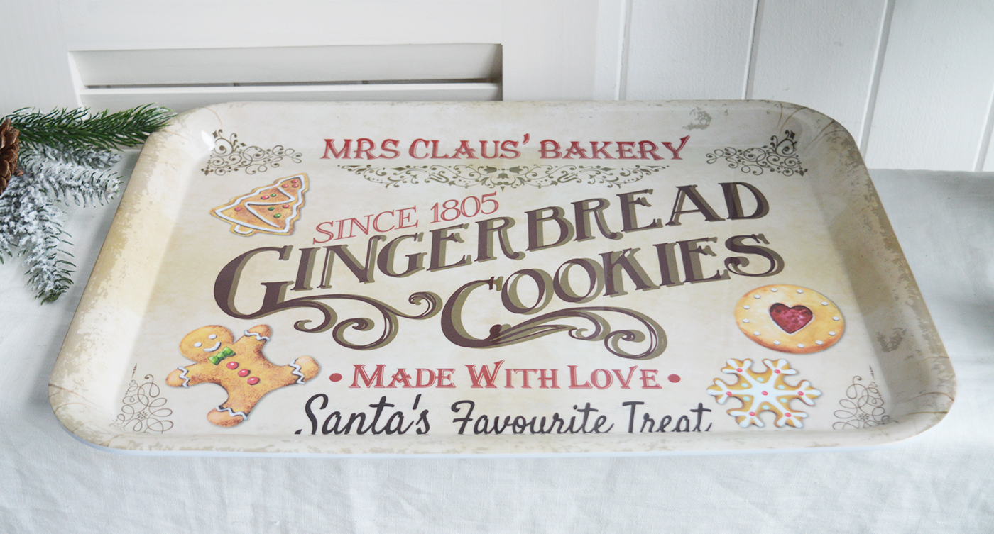 New England style Christmas Decor for cottage, farmhouse, coastal, country and city homes and interiors. Mrs Claus Tray