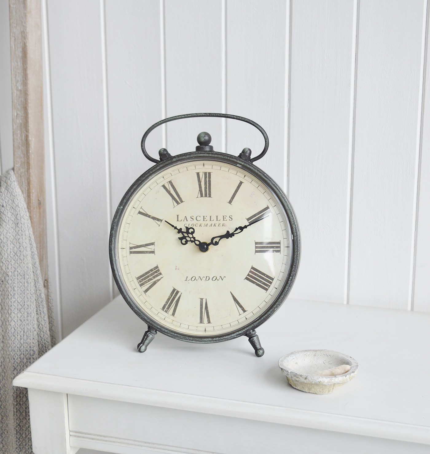 Large Round Mantel Clock, for New England interiors and furniture for coastal, country cottage and city homes from The White Lighthouse Furniture