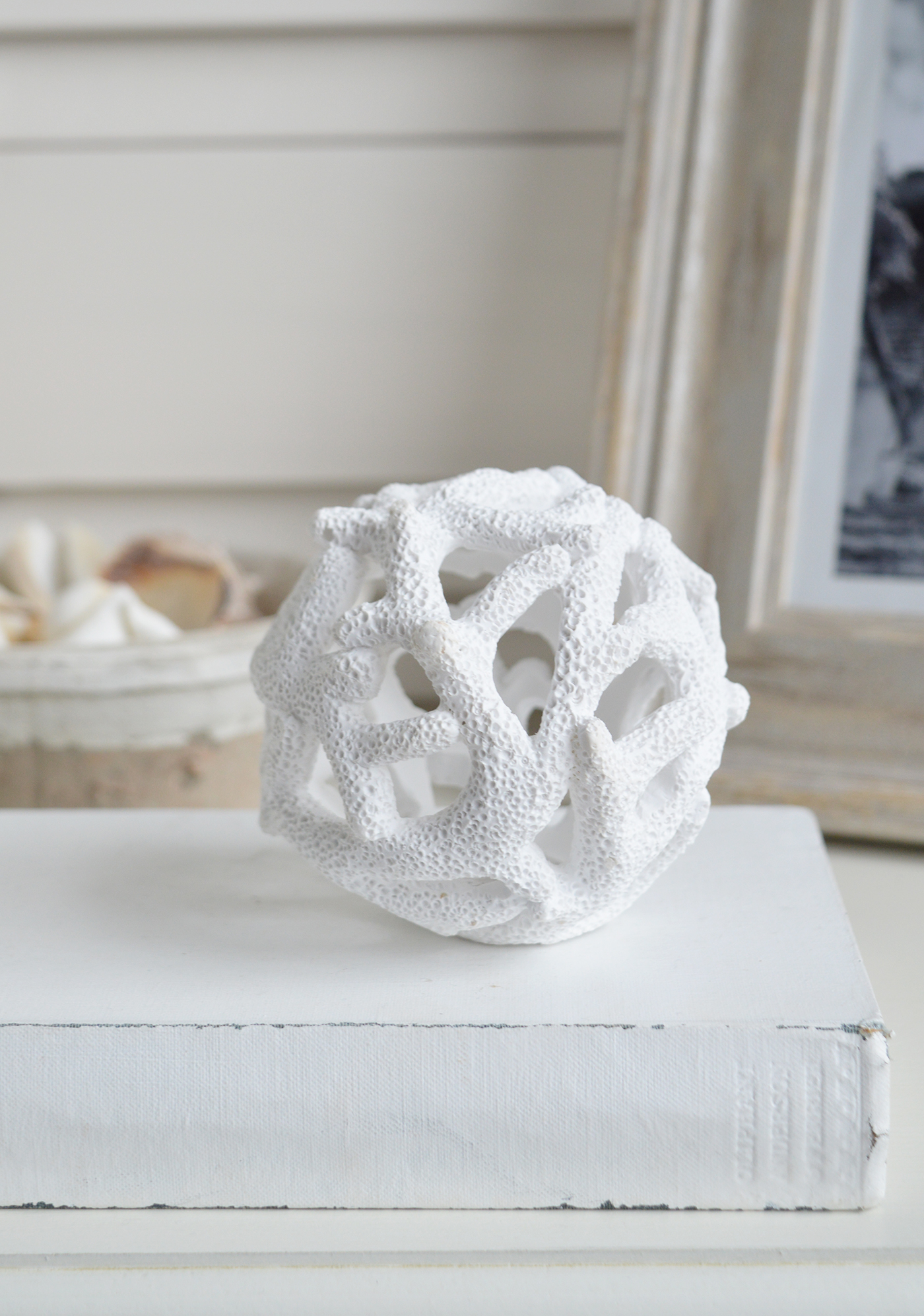 White faux coral ball for luxury New England coastal and Hamptons styled homes and intewriors