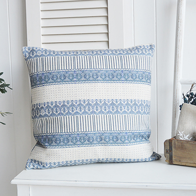 Maple Grove Vintage style blue cushion - New England country and coastal cushions and interiors
