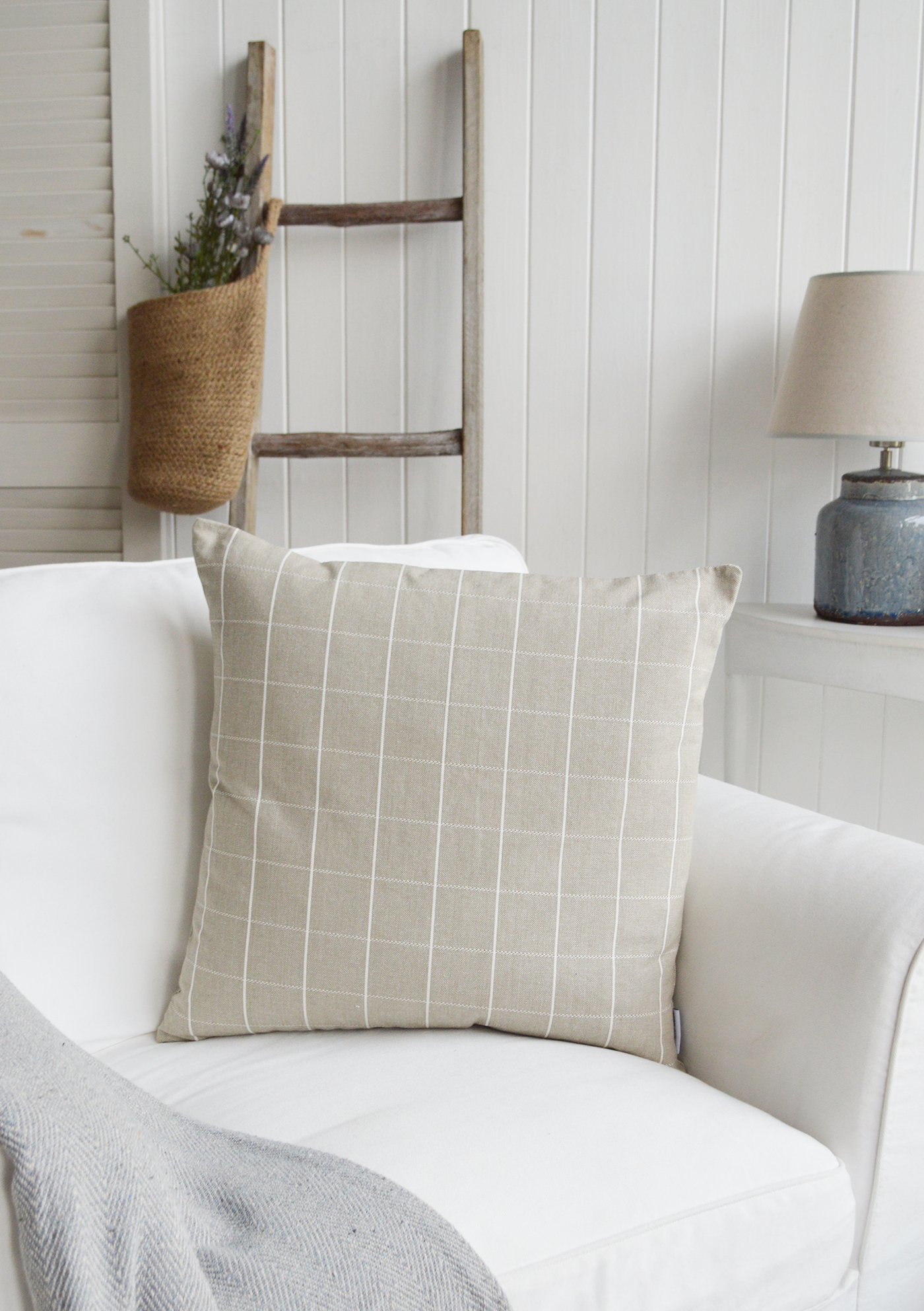 Chilton Luxury Cushions. Beige Check Cushion - New England, Hamptons and coastal cushions and interiors