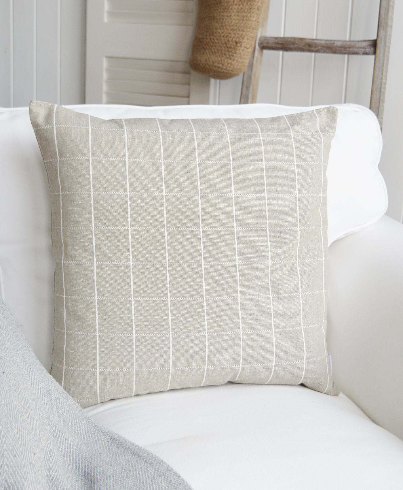 Chilton Luxury Cushions. Beige Check Cushion - New England, Hamptons and coastal cushions and interiors