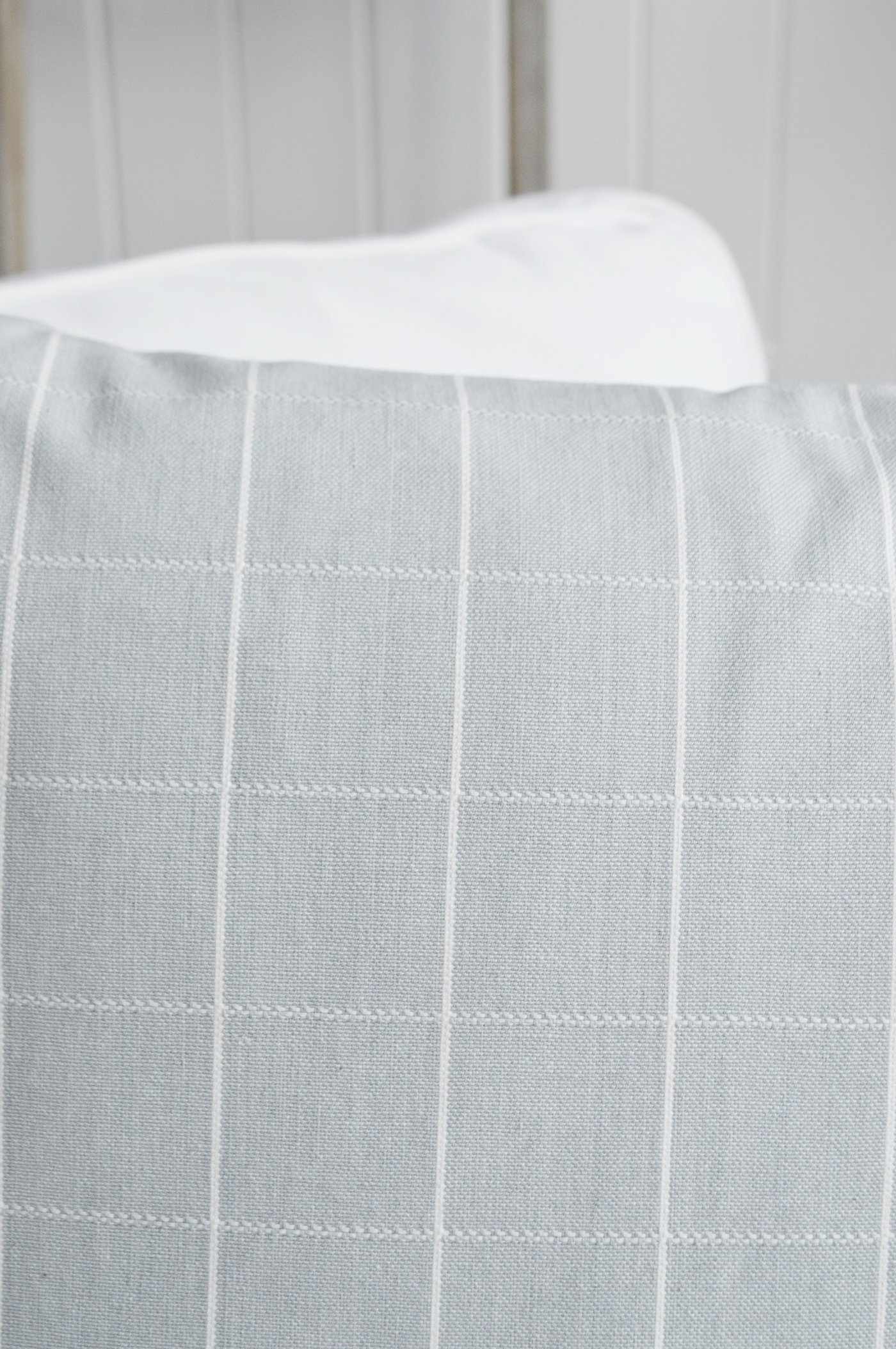 Chilton Luxury Cushions. Soft Blue Grey Check Cushion - New England, Hamptons and coastal cushions and interiors