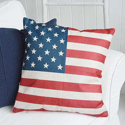     A timeless American flag cushion cover perfect for New England interiors and Hamptons style homes.