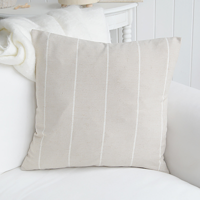 Rhode Island Striped Cushion Covers Linen Blends - New England, Hamptons, Modern Farmhouse and coastal cushions and interiors - linen grey pinstripe 